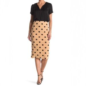 AFRM Two Tone Black & Camel Polka Dot Lynch Printed Midi Pencil Skirt SMALL